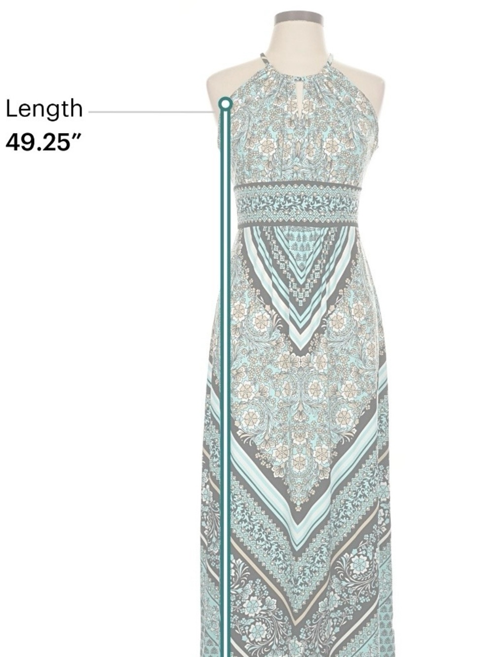 Teal Patterned Halter Maxi Dress - Picture 4 of 7
